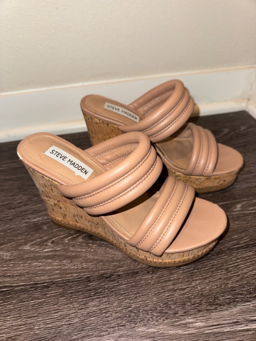 Steve Madden Tan Padded Cork Wedge Sandals